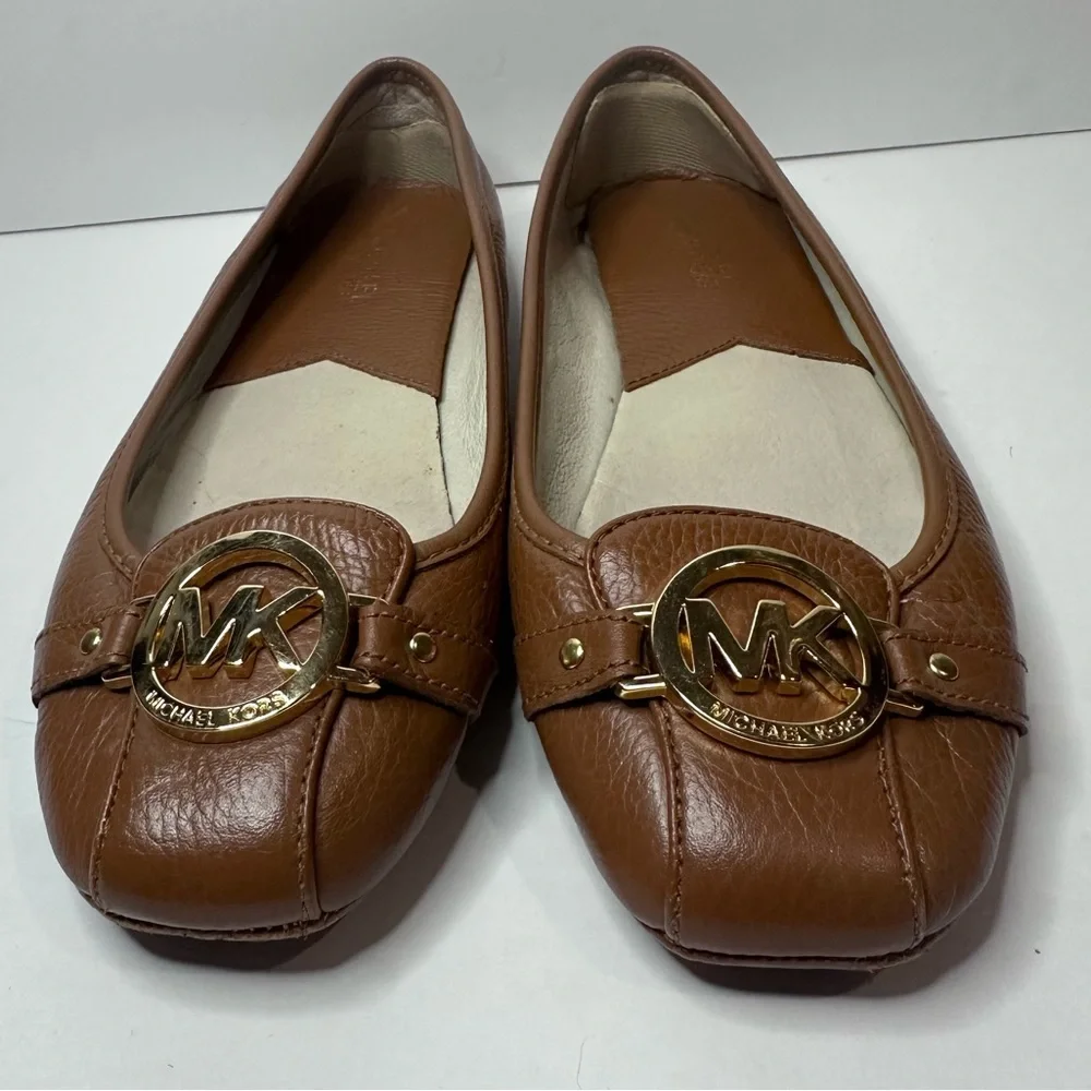 Michael Kors Brown Leather Loafers with Gold Logo